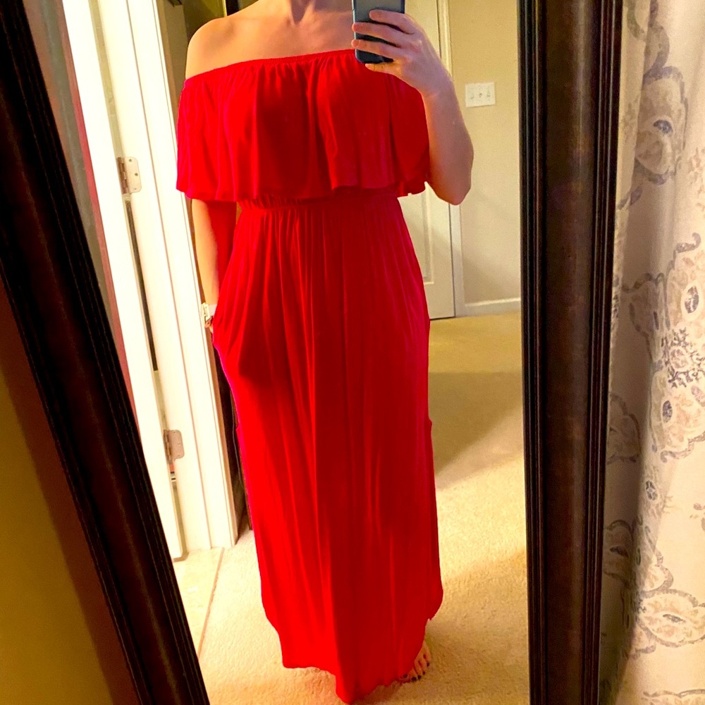 Hot pink off shoulder dress